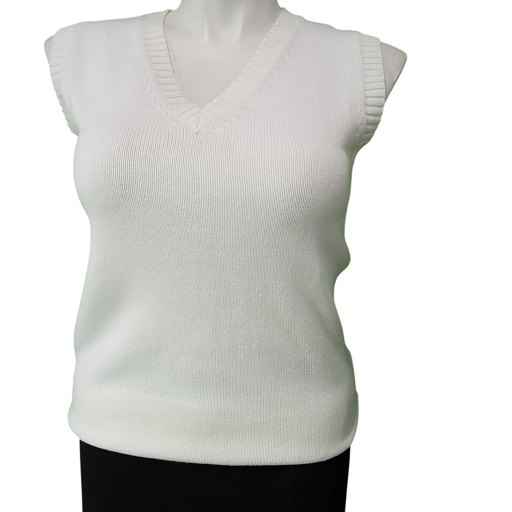 YUJIANXIONG Sweater XL White Cotton V Neck Knit Vest Sleeveless Pullover Top NWT